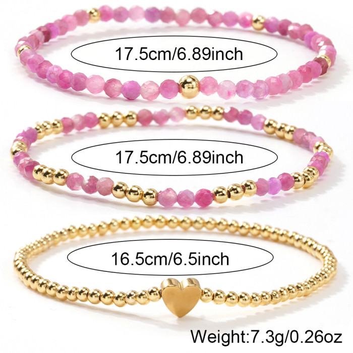 Natural Stone Pink Crystal Bracelet Handmade Woven Heart Accessories Gold Beads Cross-Border Exclusive Customizable