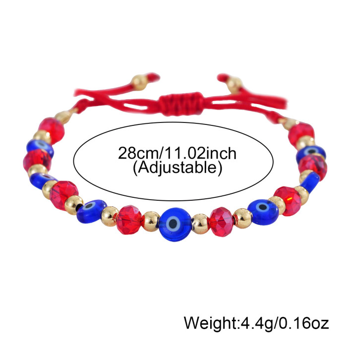 Versatile Daily Bracelet Transparent Red Crystal Flat Beads Blue Glass Flat Beads Metal Copper Beads Woven Style