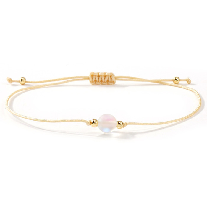 New Simple Ins Style Handmade Woven Wax Rope Bracelet Niche Moonstone Couple Best Friend Adjustable Bracelet
