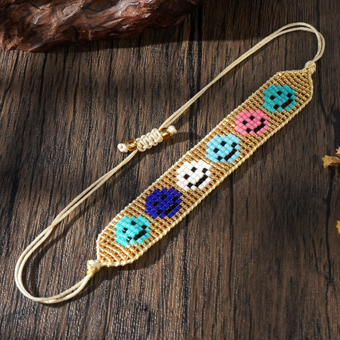 INS New Colorful Smiley Face Letter MIYUKI Bracelet Set Smiley Face Rainbow Smiley Face Beaded Bracelet