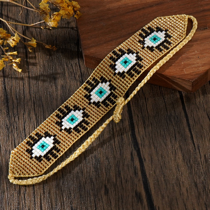 New Ethnic Style Miyuki Evil Eye Gold Personalized Fashion Handmade Woven Bracelet for Women