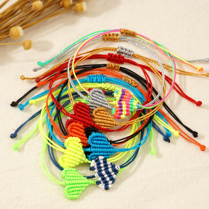 European and American Cross-Border Handmade Woven Heart Bracelet Wholesale Colorful Best Friend Couple Bracelet Jewelry In Stock Direct Supply