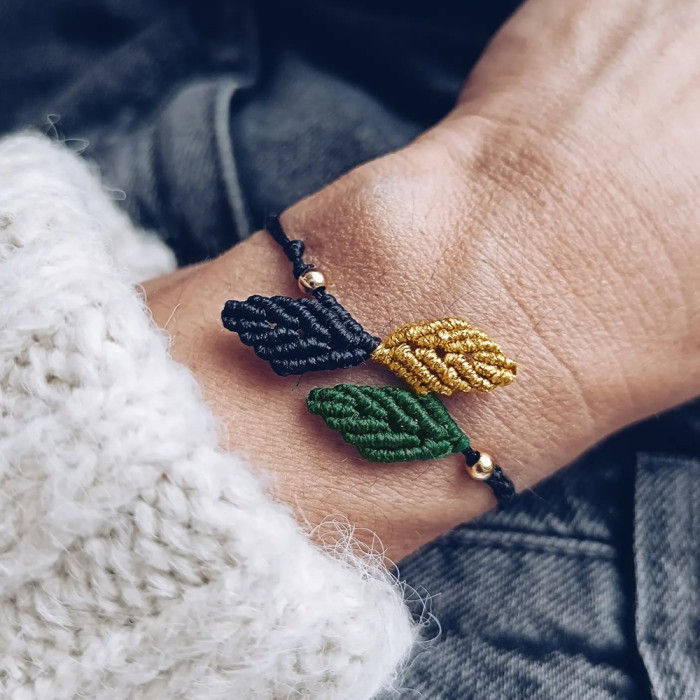 Vintage Fashion Wax Thread Woven Bracelet Leaf Pattern Accessory Commuting Simple Summer Couple Gift Bracelet Wholesale