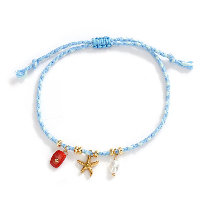 Summer Beach Vacation Bracelet for Women Bohemian Style Handmade Woven Colorful Rope Starfish Pendant Jewelry, Necklaces