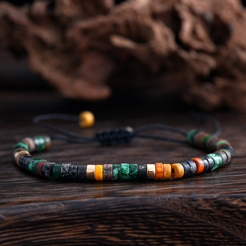 Cross-Border Hot-Selling Vintage Bohemian Style Iron Gallstone Semi-Precious Natural Stone Adjustable Bracelet for Men and Women