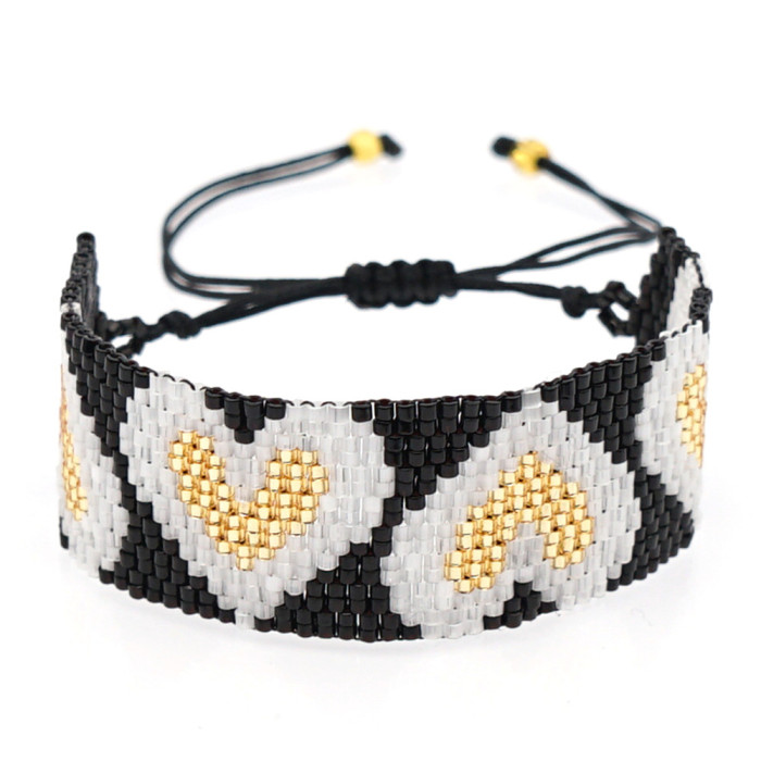 European and American New Style Simple Heart-shaped Miyuki Hand-woven Bracelet Set with Rivet Zircon Inlaid Beads