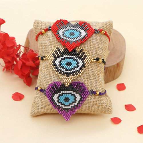 INS Demon Eye European and American Cross-Border MIYUKI Jewelry Turkish Eye Heart Handmade Beaded Bracelet for Women