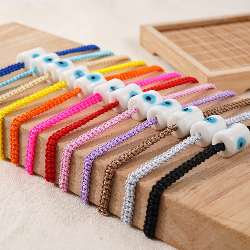 Summer Simple Bracelet for Women, Light Luxury Niche Drum-Shaped Eye Glass Jewelry Rope Flat Knot Woven Hand Accessories Bracelet