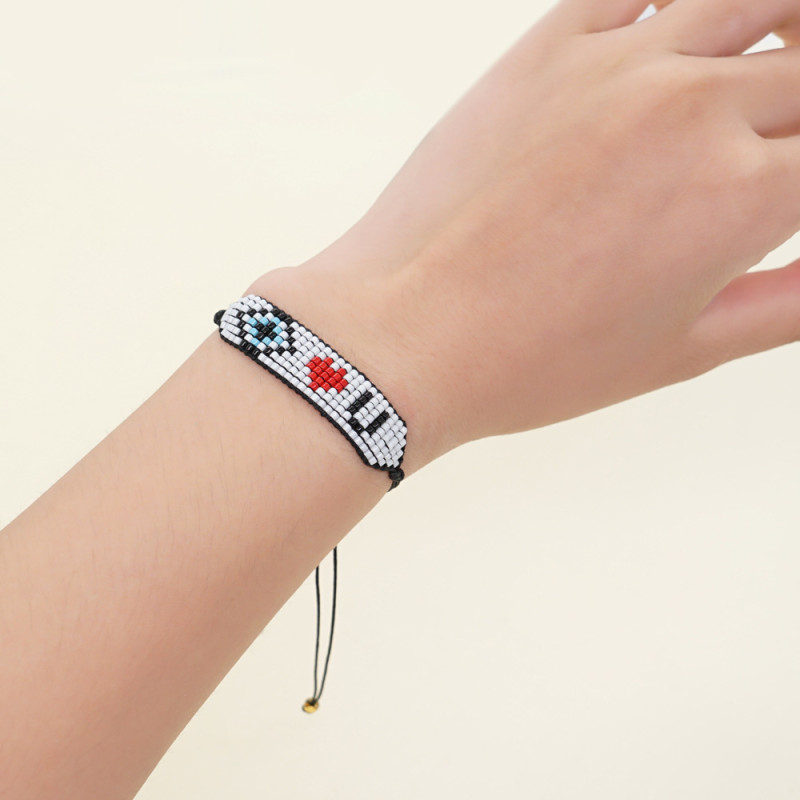 European and American Cross-Border Bohemian Ethnic Style Adjustable Glass Handmade Woven Bracelet Fashion Flower Heart Bracelet