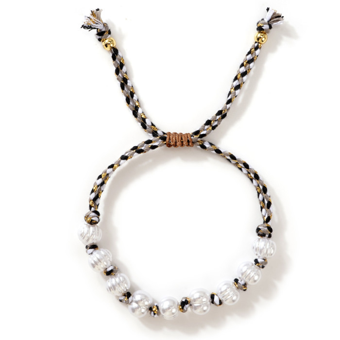 2025 New Imitation Pearl Beaded Handwoven Bracelet Color-Block Ethnic Style Niche Design Bracelet High-End Feel
