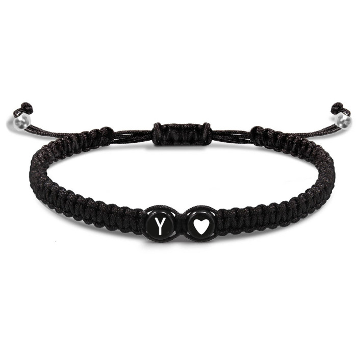 European and American Cross-Border 26 Letter Heart Braided Bracelet Creative Black and White Round Bead Flat Knot Couple Friendship Jewelry