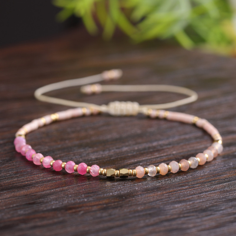 Summer Forest Color Girl Pink Natural Stone Bracelet Simple Fresh Handmade Woven Non-Fading Beaded Bracelet Wholesale
