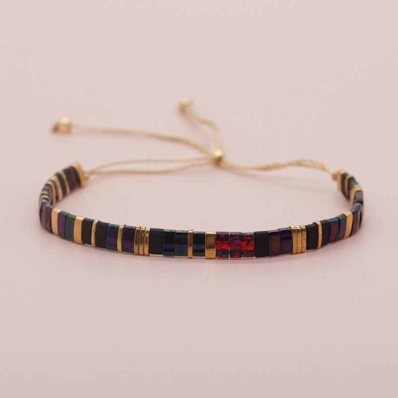 Custom Retro Ethnic Style Layered Bracelet Tila Beads Handmade Woven Bracelet for Men and Women Colorful Elastic Bracelet Processing