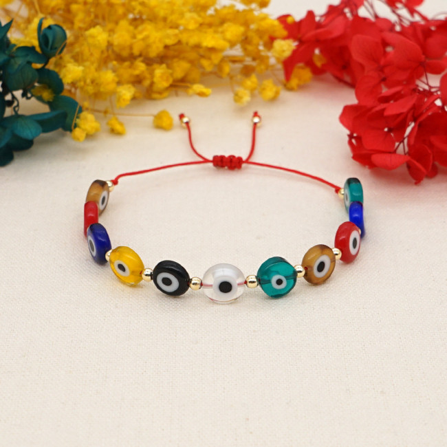 Cross-Border EvilEye Demon Eye Mixed Color Bead Bracelet 10mm Glass Eye Beaded Bracelet Woven Bracelet for Women