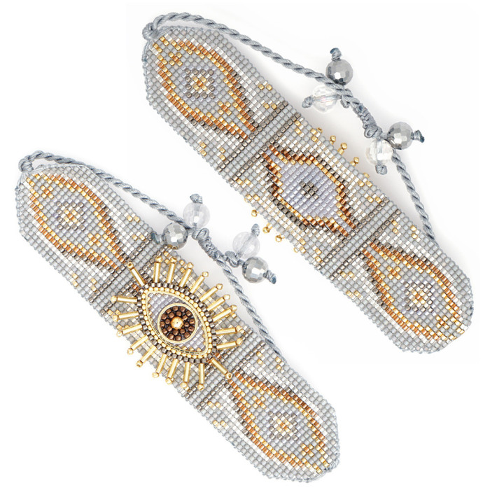 Personalized Blue 3D Demon Eye Miyuki Bracelet Set Handmade Woven Solid Color 3-Row Gold Bracelet for Men and Women