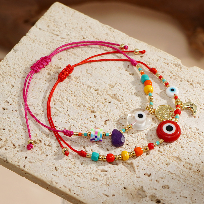 INS Fashion Colorful Evil Eye Bracelet Bohemian Style Beaded Woven Bracelet Glass Crystal Bead Bracelet