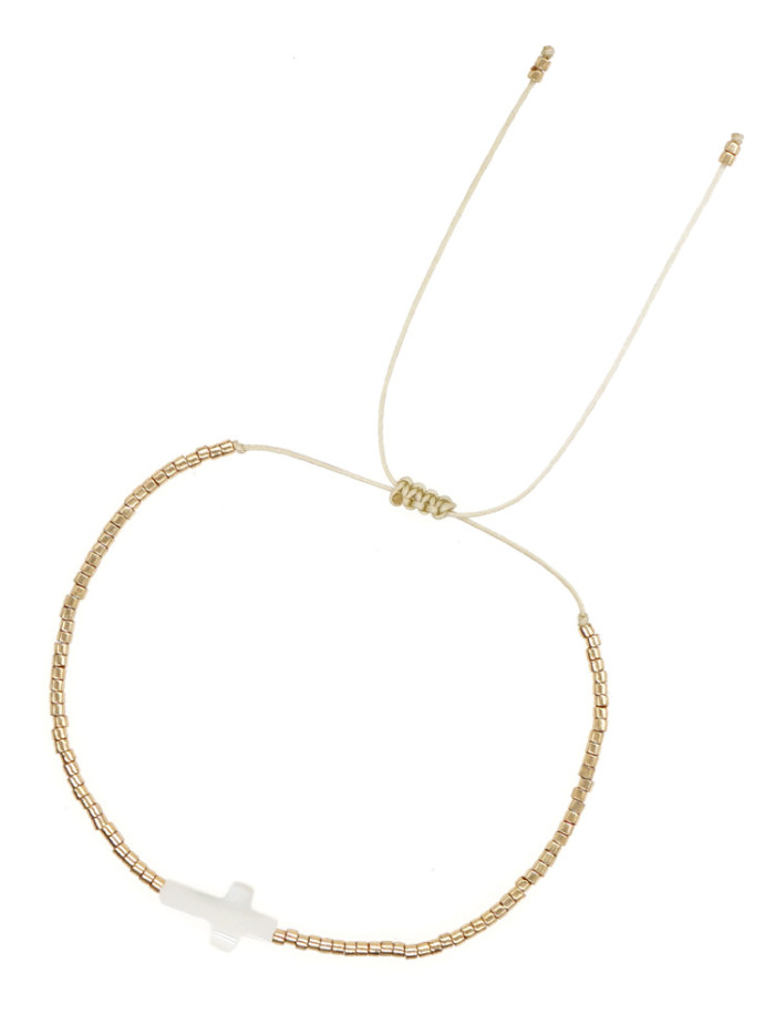 Shell Cross Gold Bead Woven Bracelet Simple Commuting Fashion Thin Bracelet Fashion Trendy Summer Versatile Hand Acce...