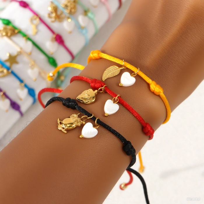 Minimalist Red Rope Bracelet for Women with Small Gold Heart Pendant Handmade Woven Bracelet Zodiac Year Lucky Charm...