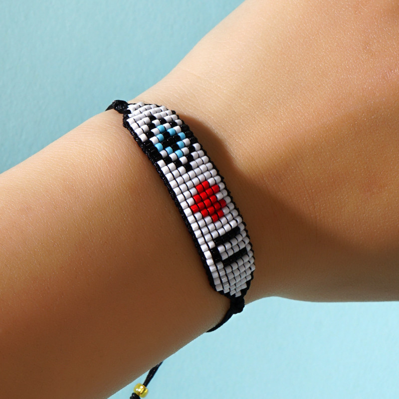 European and American Cross-Border Bohemian Ethnic Style Adjustable Glass Handmade Woven Bracelet Fashion Flower Heart Bracelet