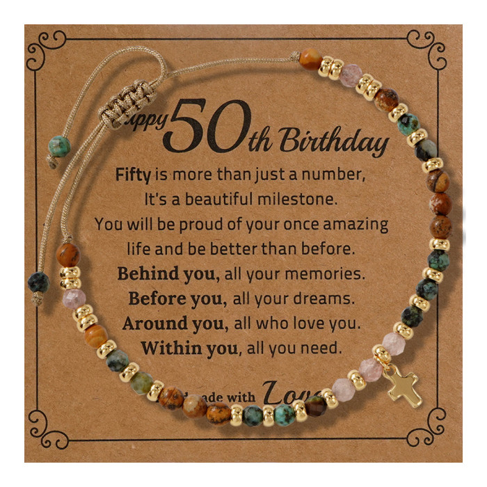 Cross-Border New Natural Stone Beaded Bracelet Gold Bead Spacer Wax Thread Hand-Woven Bracelet Cross Natural Bracelet