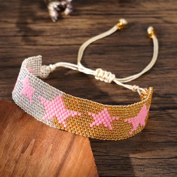 New Pink Star Miyuki Bracelet Handmade Simple Five-Pointed Star Geometric Pattern Beaded Bracelet for Women