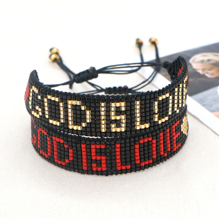 INS Hot Selling Miyuki Bohemian Style Handmade Woven LOVE Letter MOM Bracelet