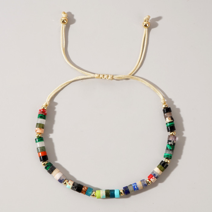 European and American Cross-Border Hot Sale 2025 Summer Iron Gall Stone Spacer Semi-Precious Stone Bracelet for Men and Women Green Dot Woven Cuff Beaded