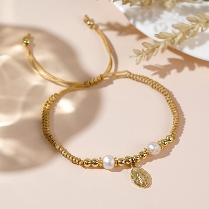 Hot-Selling Pearl Bracelet Hand-Woven Bracelet High-End Gold Beaded Non-Fading Fashion Versatile Jewelry