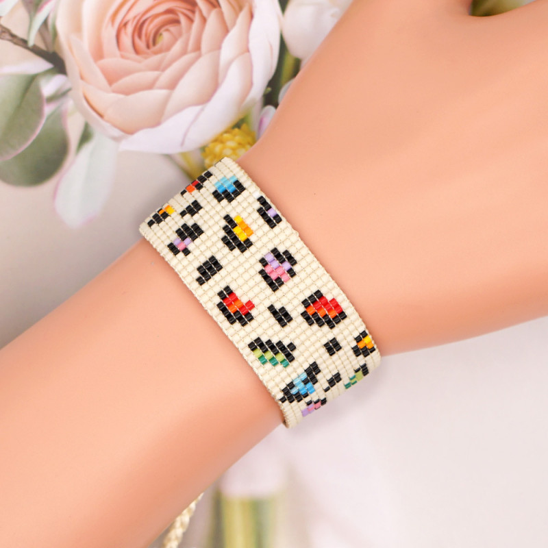 Original Design Bohemian Style English Letter Bracelet Rainbow Pattern Handwoven Wide Adjustable Bracelet