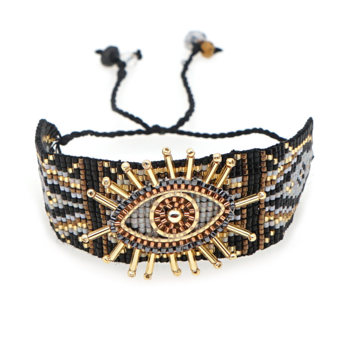Personalized Blue 3D Demon Eye Miyuki Bracelet Set Handmade Woven Solid Color 3-Row Gold Bracelet for Men and Women