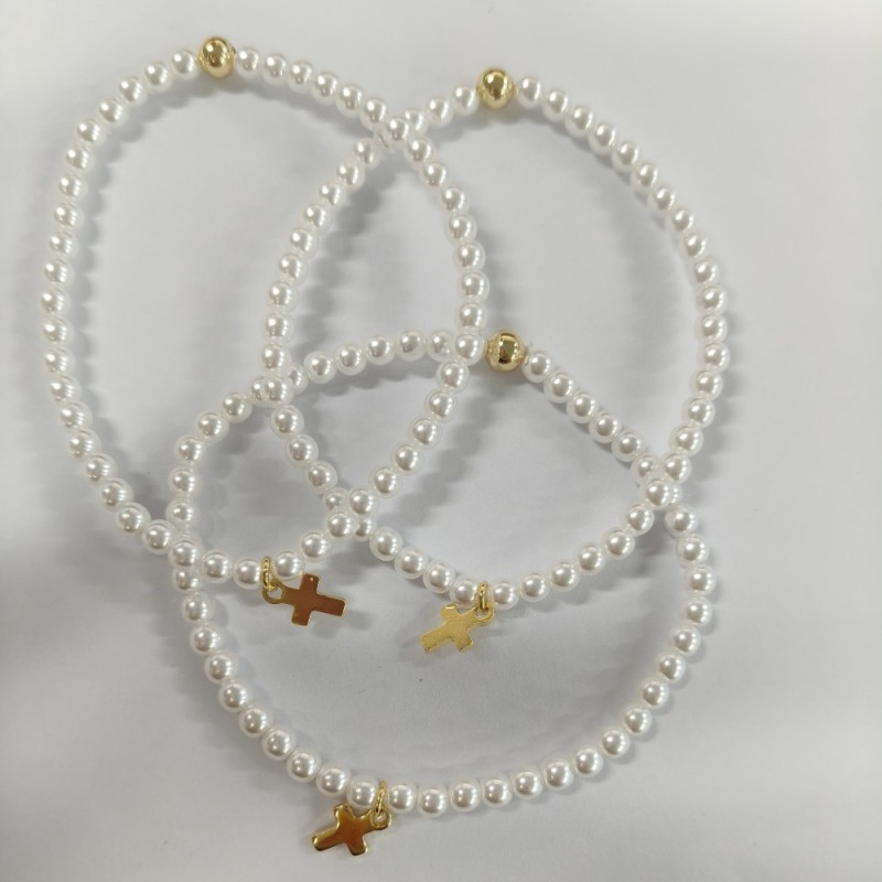 Cross-Border European and American Style Imitation Pearl Bracelet for Women Beaded Alloy Cross Woven Fashion Light Luxury High-End Feel