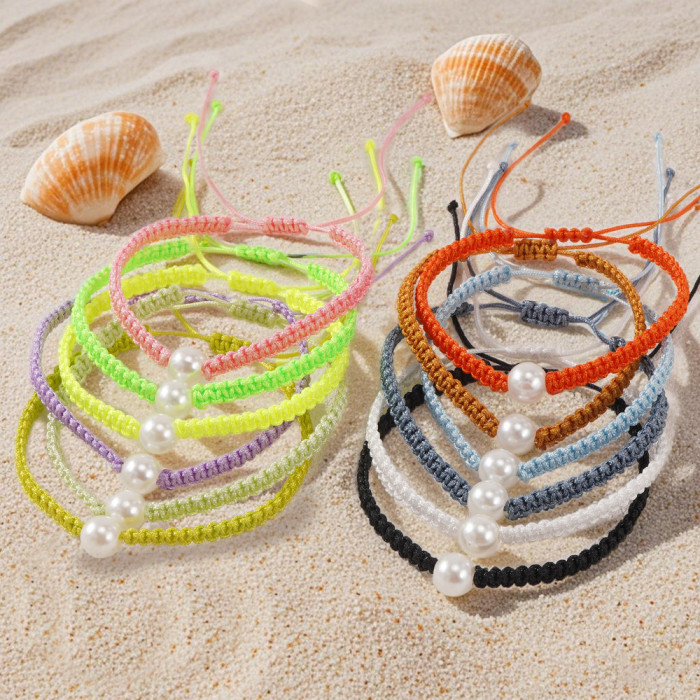 Dopamine Fresh Pearl Bracelet Summer Rainbow Niche Nylon Rope Woven Women's Colorful Bracelet