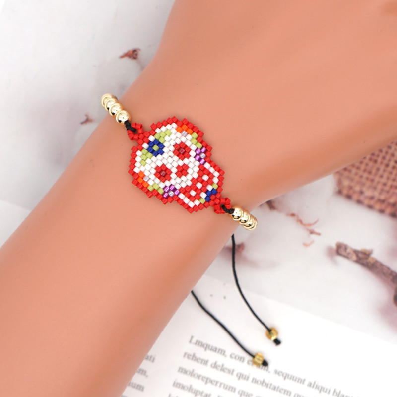 European and American Cross-Border Personality Virgin Mary Skull Bracelet Handmade Woven Cartoon Character Glass Beaded Bracelet