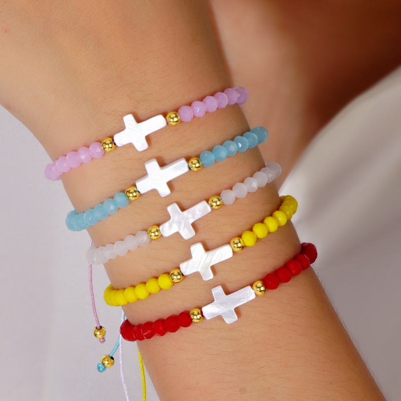 Cross-Border Hot-Selling Crystal Cross Bracelet Red Beaded Hand-Woven Religious Faith Bracelet Jewelry with Card