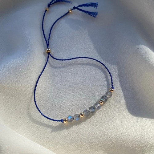 European and American Style Gold Beads Semi-Precious Stone Beaded Adjustable Braided Bracelet Blue Friendship Bracelet Simple Elegant Versatile Design