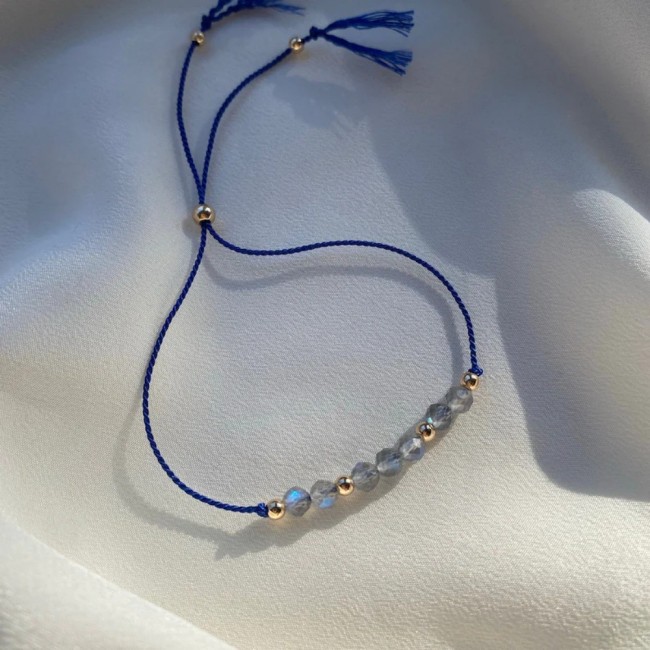European and American Style Gold Beads Semi-Precious Stone Beaded Adjustable Braided Bracelet Blue Friendship Bracelet Simple Elegant Versatile Design