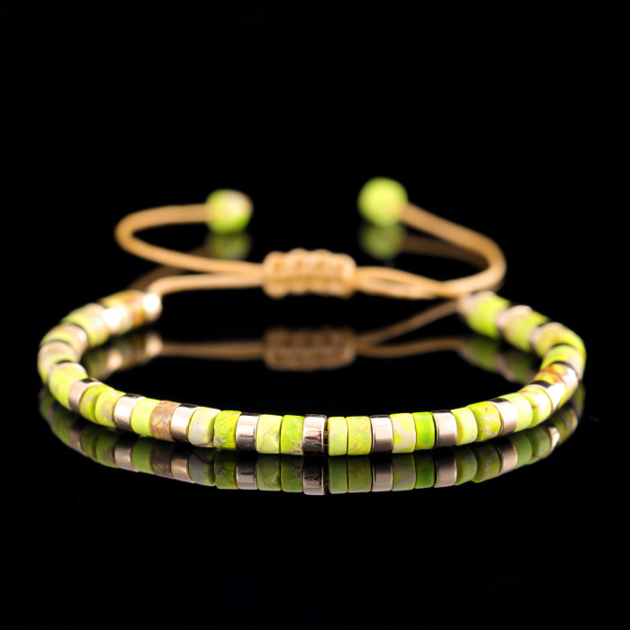 Adjustable Knot Bracelet for Men and Women, Natural Stone 4mm Beads, Green Aventurine, Turquoise, Imperial Tiger Eye Stone, Woven Bracelet