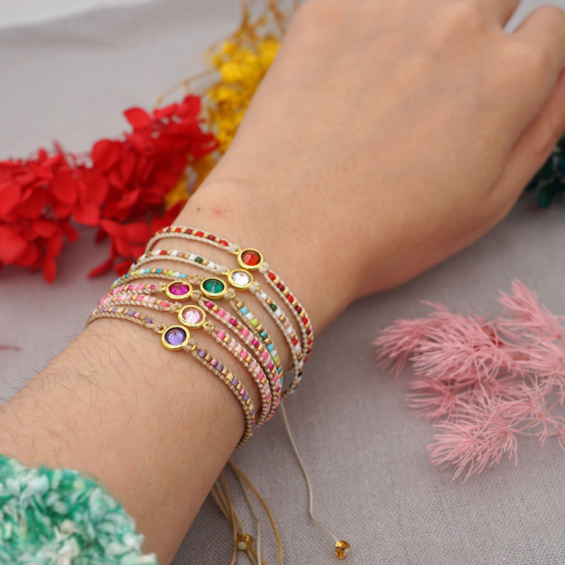 Round Zircon Birthstone Simple Bracelet for Women Fashionable High-end Feel Furnace 18K Gold Stainless Steel Non-fading