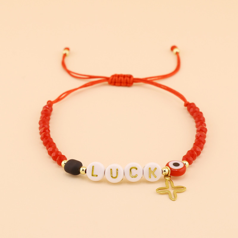 Cross-Border Hot-Selling Cross Crystal Beaded Bracelet Hand-Woven Evil Eye Lucky Character Bracelet Women's Jewelry