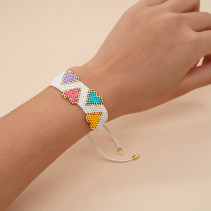 Fashion Personality Miyuki Bohemian Style Handmade Woven Heart Colorful Peach Heart Bracelet Set