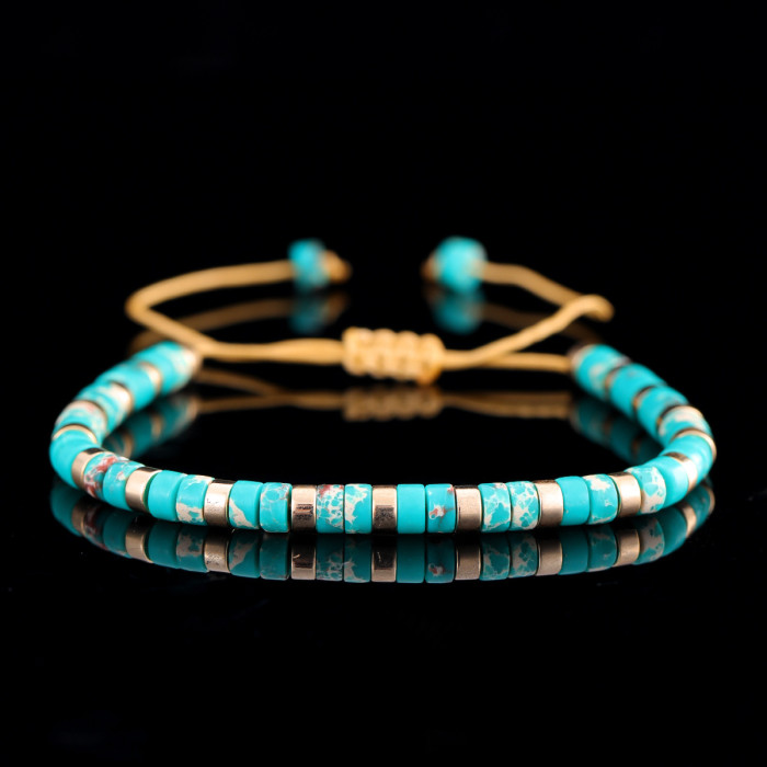 Adjustable Knot Bracelet for Men and Women, Natural Stone 4mm Beads, Green Aventurine, Turquoise, Imperial Tiger Eye Stone, Woven Bracelet