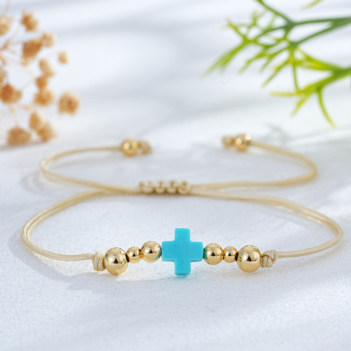 INS Style Cross Beaded Bracelet Handmade Woven Rice Gold Beads E-commerce Source Wholesale Selection