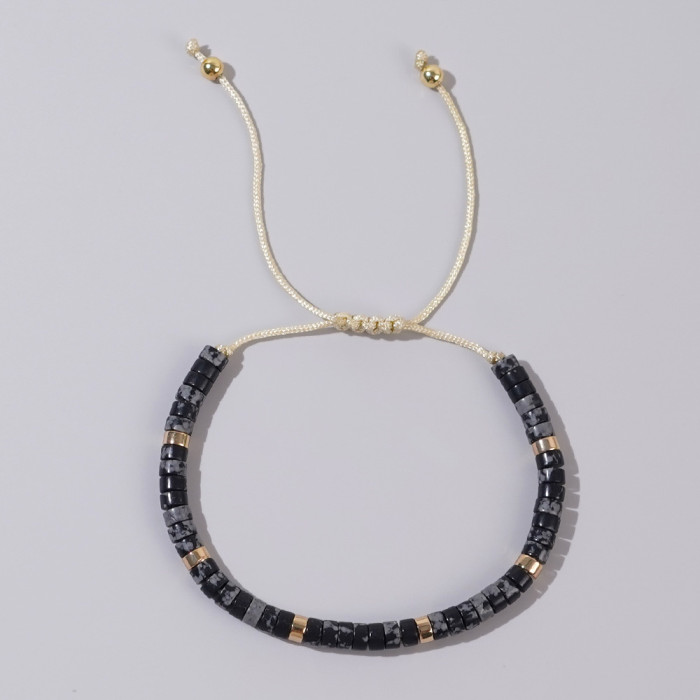 Cross-Border Retro Style Natural Stone Bracelet Black Gallstone Spacer Woven Jewelry with Card Birthday Gift for Men