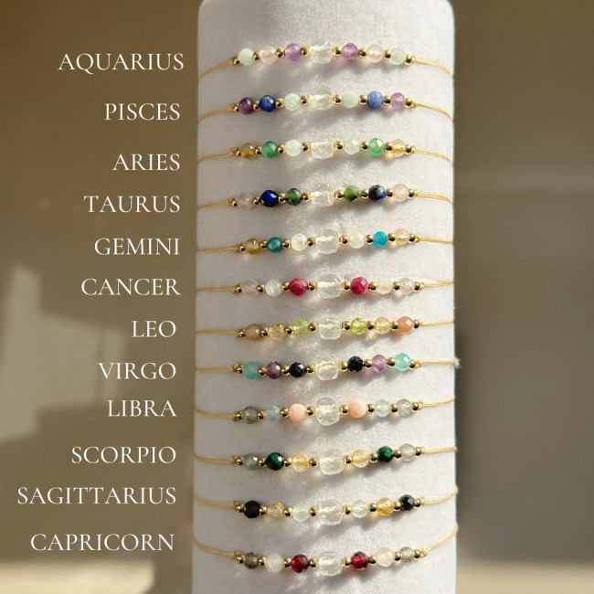Cross-Border Twelve Constellations Natural Stone Bracelet Creative Jewelry Couple Gift Hand Accessories Non-Fading Night Market Stall Bracelet