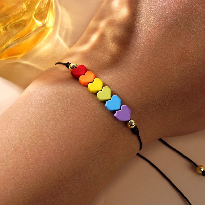 Hot-selling Colorful Natural Stone Heart Bracelet Couple Gift Fashion Dopamine Woven Bracelet Wholesale