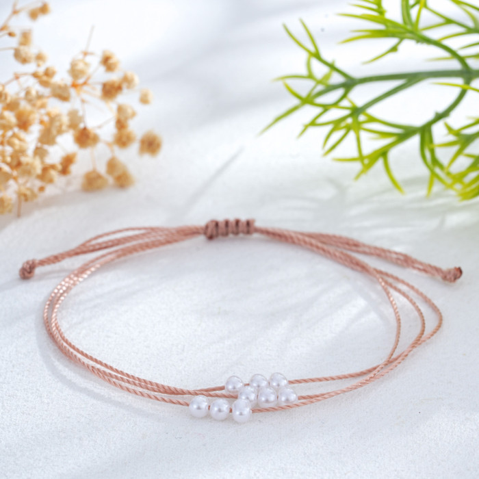 Hand-woven Red String Pearl Bracelet Simple Design Jewelry Wholesale Fresh Style Preferred Source