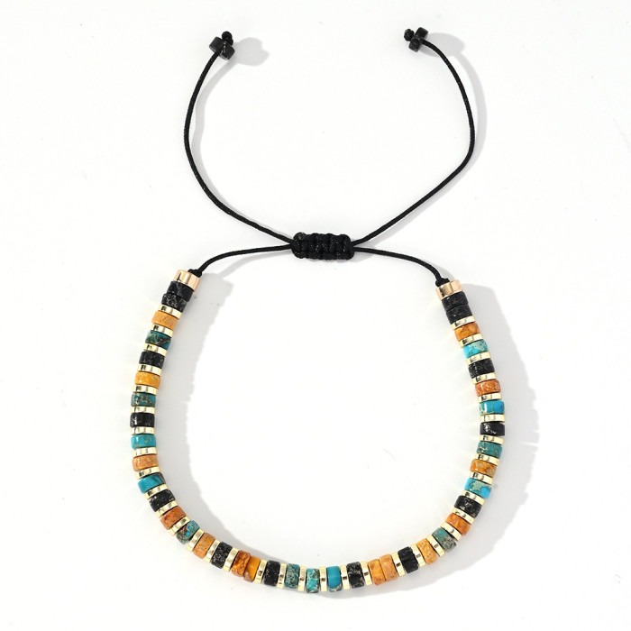 Cross-Border Retro Style Natural Stone Bracelet Black Gallstone Spacer Woven Jewelry with Card Birthday Gift for Men