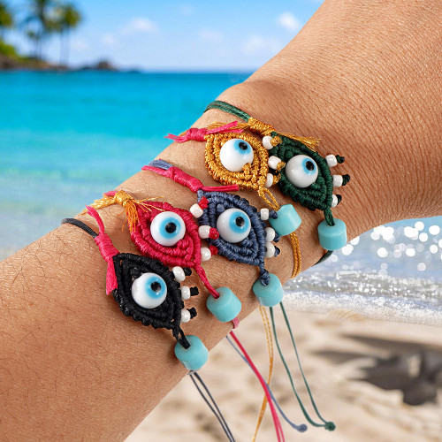 European and American Bracelet Foreign Trade Hot-Selling Devil's Eye Bracelet Jewelry Green Pine Round Bead Woven Cross-Border Bracelet Ins Hot Sale