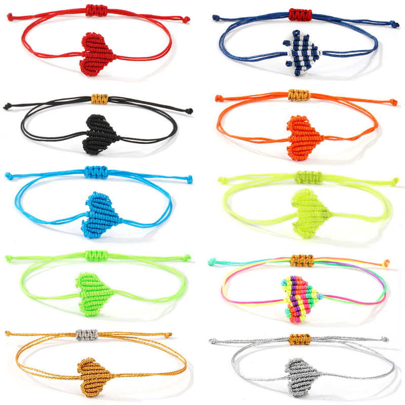 2025 New Bohemian Style Handmade Woven Bracelet Diagonal Knot Heart Couple Bracelet Factory Direct Sale