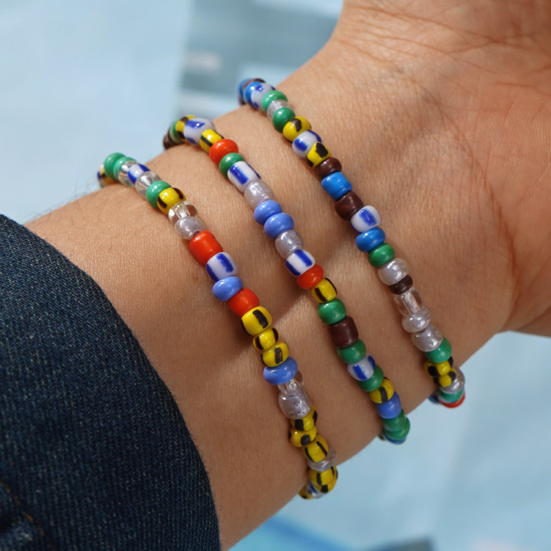 Bohemian Style Layered Multi-Color Woven Bracelet Multi-Layer Stacked Watermelon Beads Mixed Elastic Beaded Bracelet